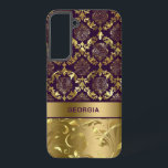 Gold & Purple Floral Damask Monogram LifeProof iPh Samsung Galaxy S22  Case<br><div class="desc">Elegant deep-purple and gold floral damasks and swirls. Customizable monogram.</div>