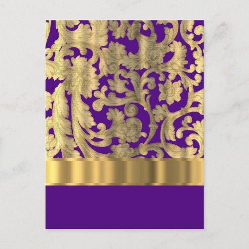 Gold  purple floral damask pattern postcard