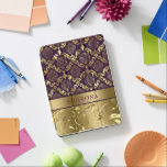 Gold & Purple Floral Damasks & Swirls iPad Pro Cover<br><div class="desc">Elegant gold and deep purple floral damask and swirls design with customizable monogram.</div>