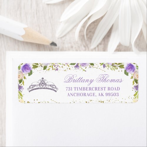 Gold Purple Floral Gold Quinceanera Return Address Label