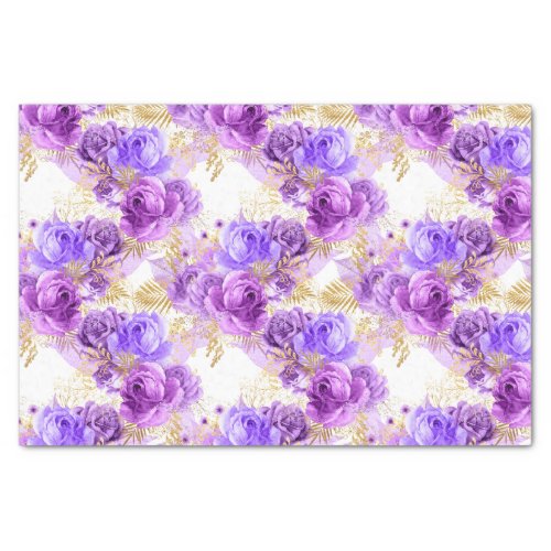 Gold purple floral rose pattern party tissue tissue paper