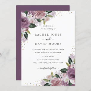 Gold Purple Floral Watercolor Wedding Invite