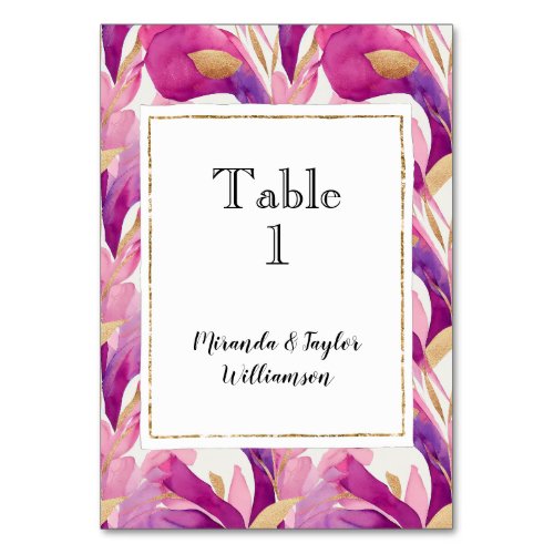 Gold Purple Flowers Table Number