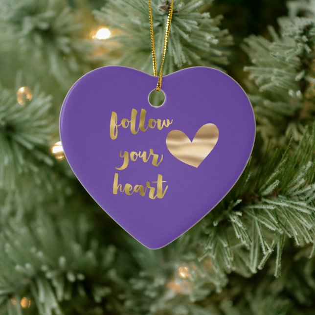 Gold Purple Follow Your Heart Ceramic Ornament (Tree)