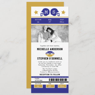 Gold Purple Football Ticket Wedding Invite