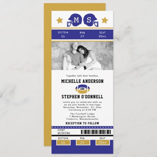 Gold  Purple Football Ticket Wedding Invite