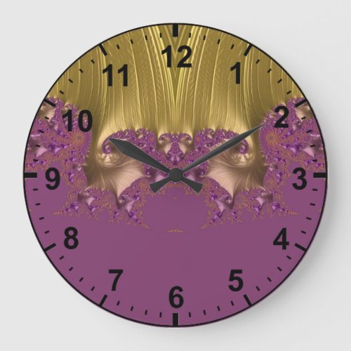 Gold Purple Fractal Pattern Large Clock