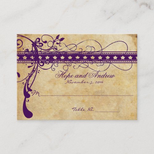Gold &amp; Purple Funky Swirl Place Card Business Card
