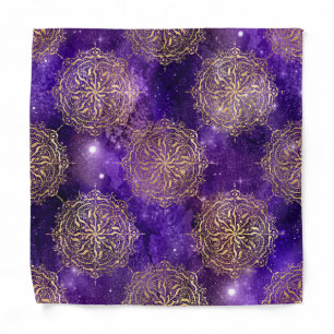 Gold & Purple Galaxy Dharma Mandala Pattern Bandana