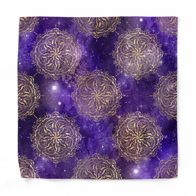 Gold & Purple Galaxy Dharma Mandala Pattern Bandana (Front)