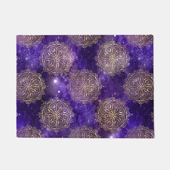 Gold & Purple Galaxy Dharma Mandala Pattern Doormat (Front)