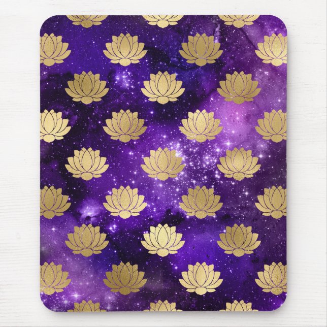 Gold & Purple Galaxy Dharma Mandala Pattern Mouse Pad (Front)