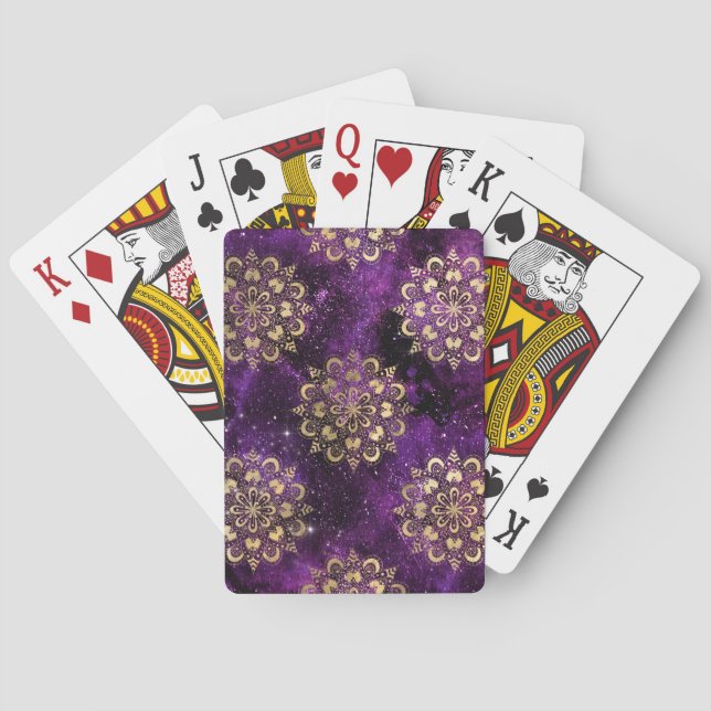 Gold & Purple Galaxy Dharma Mandala Pattern Poker Cards (Back)
