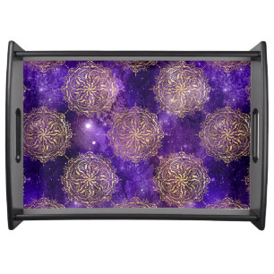 Gold & Purple Galaxy Dharma Mandala Pattern Serving Tray