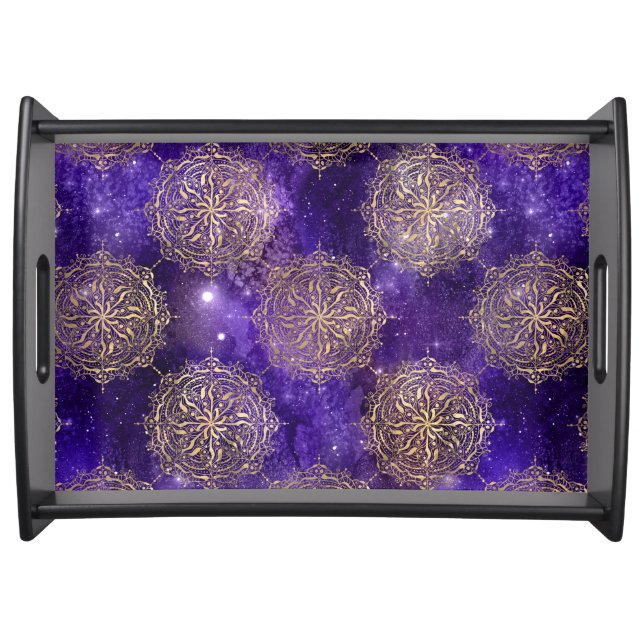 Gold & Purple Galaxy Dharma Mandala Pattern Serving Tray (Front)