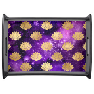 Gold & Purple Galaxy Dharma Mandala Pattern Serving Tray
