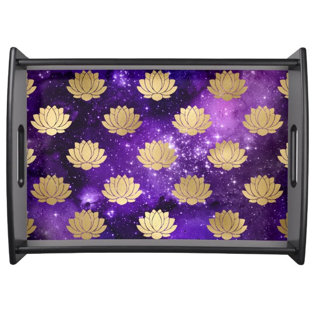 Gold & Purple Galaxy Dharma Mandala Pattern Serving Tray (Front)