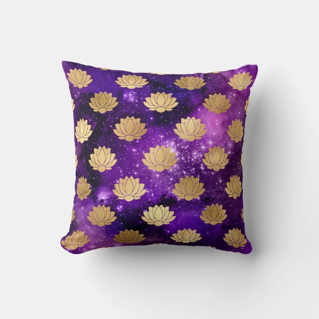 Gold & Purple Galaxy Dharma Mandala Pattern Throw Pillow (Front)