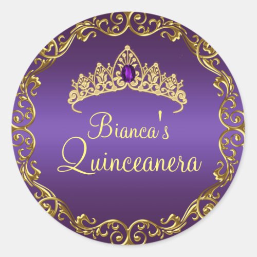 Gold  Purple Gem Tiara Quinceanera Sticker