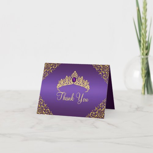 Gold  Purple Gem Tiara Thank You Card