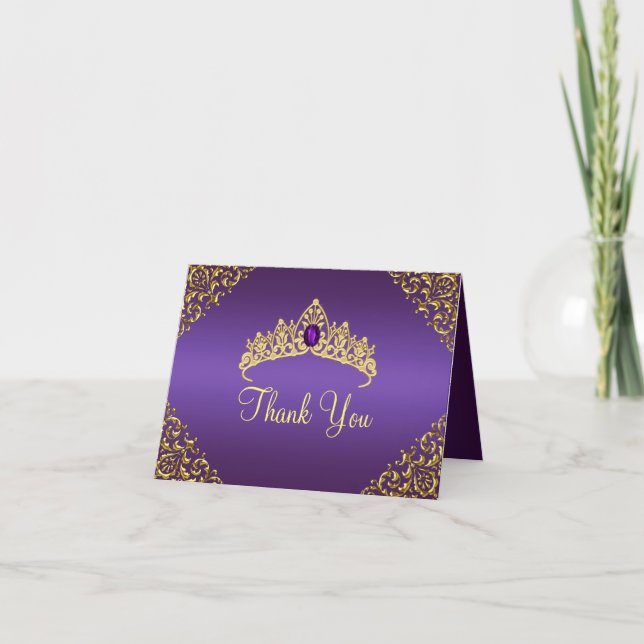 Gold & Purple Gem Tiara Thank You Card (Front)