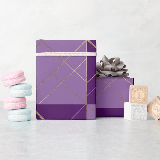 Gold purple Geometric pattern Wrapping Paper (Baby Shower)
