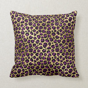 Gold & Purple Glam Leopard Throw Pillow