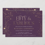 Gold purple glitter 50 and fabulous birthday party<br><div class="desc">Gold purple glitter effect 50 and fabulous birthday party invitation. Modern script text monochrome design. Part of a collection.</div>