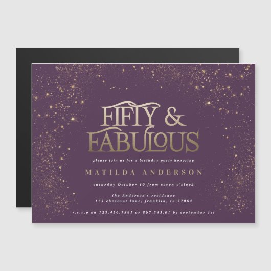 Gold purple glitter 50 and fabulous birthday party (Front/Back)