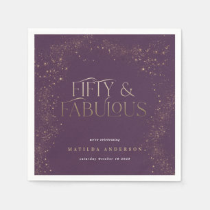 Gold purple glitter 50 and fabulous birthday party napkins