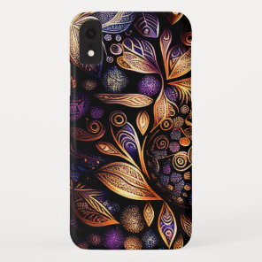 Gold Purple Glitter Floral iPhone XR Case