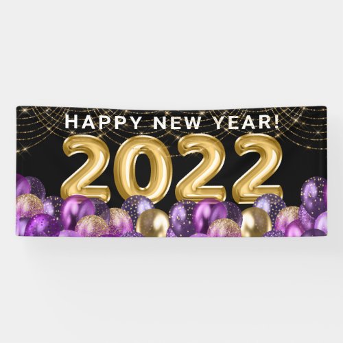 Gold Purple Glitter Happy New Year 2022 Banner