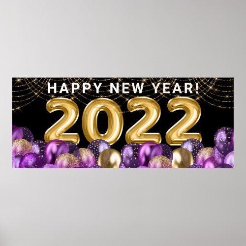 Gold Purple Glitter Happy New Year 2022 Poster