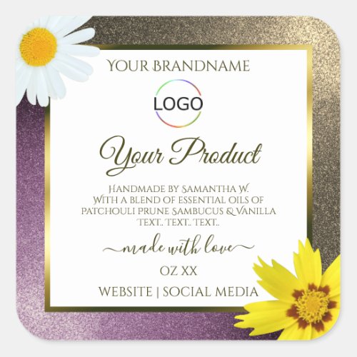 Gold Purple Glitter White Product Labels with Logo