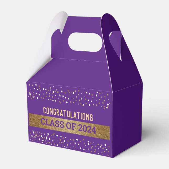 Gold Purple Graduate Personalized Class of 2024 Favor Boxes (Front Side)