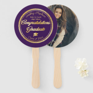 Gold Purple Graduation Photo Class of 2026 Hand Fan