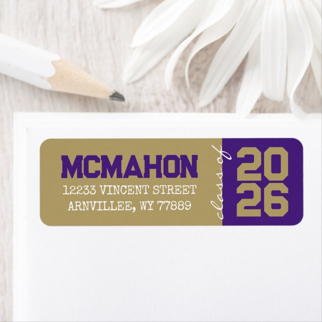 Gold & Purple Graduation Return Address Labels (Insitu)