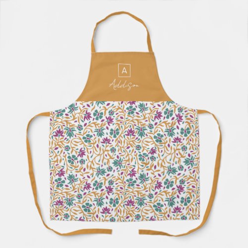 Gold Purple Green Print Personalized Monogram Apron