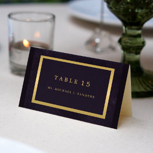 Gold purple guest name wedding place card