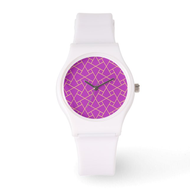 Gold Purple Islamic Mosaic Pattern Wrist Watch (Front)