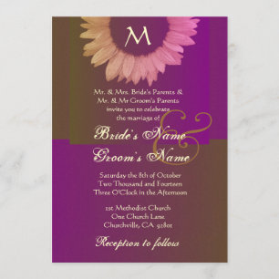 Gold Purple Khaki Colored Sunflower Wedding Invitation