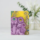 GOLD PURPLE LACE FLOWERS AND COLORFUL GEMSTONES POSTCARD