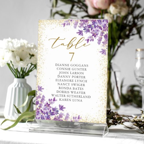 Gold Purple Lavender Table Number Seating Chart
