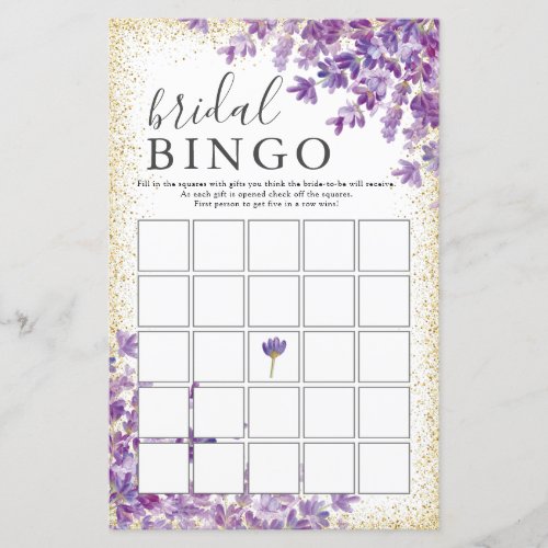 Gold Purple Lavenders Bridal Shower Bingo Game