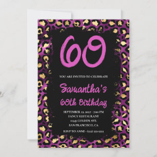 Gold Purple Leopard Painted Black 60th Birthday Invitation