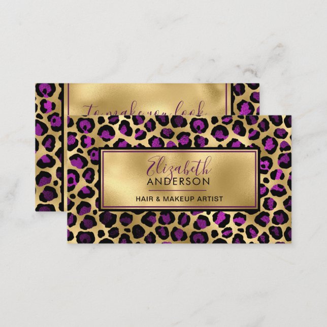 Gold Purple Leopard Print Fashion Trendy Modern Business Card (Front/Back)