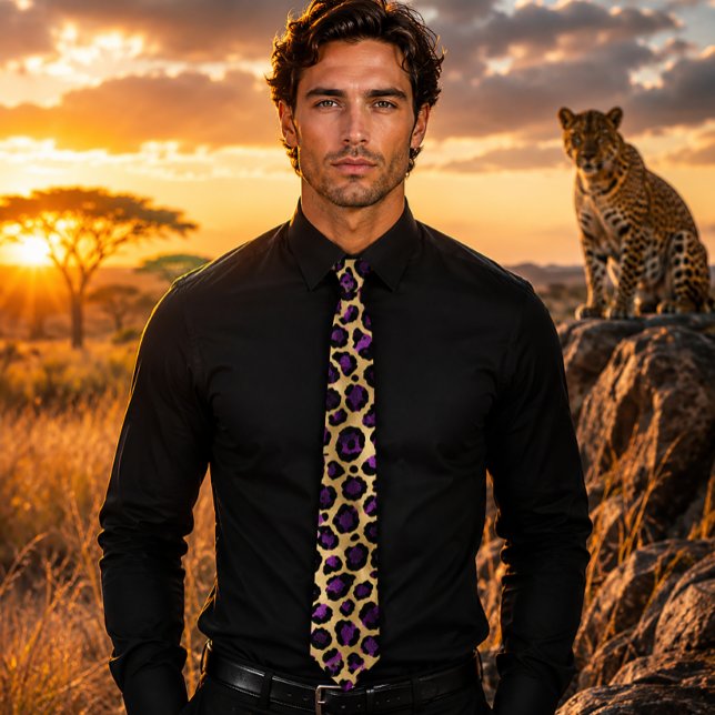 Gold & Purple Leopard Print Neck Tie (Creator Uploaded)