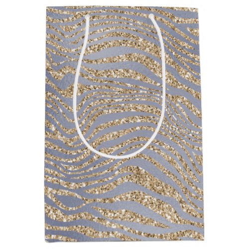 Gold Purple Luxe Glitter Zebra Peace Christmas     Medium Gift Bag