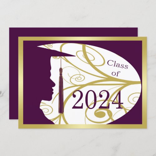 GoldPurple Man Silhouette 2024 Graduation Party Invitation