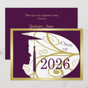 Gold/Purple Man Silhouette 2026 Graduation Party Invitation